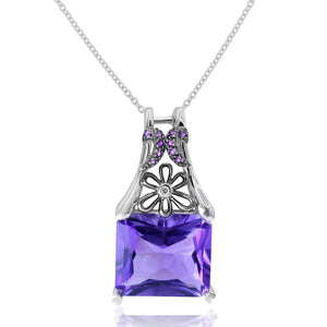 0.02ct Diamond, 0.10ct Pink Sapphire and 16.42ct Amethyst Pendant set in 18KT White Gold / GP0442 - Povada Jewelry