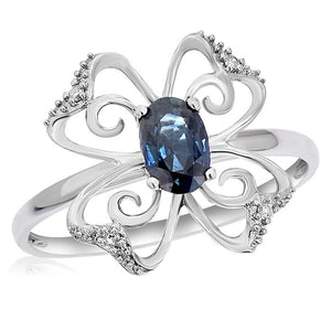 0.03ct Diamond and 0.62ct Sapphire Ring set in 14KT White Gold / SR034951 - Povada Jewelry