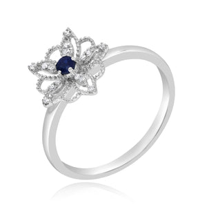 0.04ct Diamond and 0.11ct Sapphire Ring set in 14KT White Gold / R59070 - Povada Jewelry
