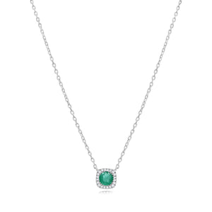 0.04ct Diamond and 0.24ct Emerald Necklace set in 14KT White Gold / NT402277N - Povada Jewelry