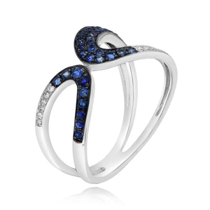 0.05ct Diamond and 0.35ct Sapphire Ring set in 14KT White Gold / R16065A - Povada Jewelry