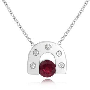 0.05ct Diamond and 0.48ct Ruby Pendant set in14KT White Gold / P4067 - Povada Jewelry