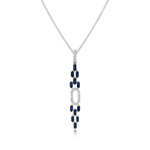 0.06ct Diamond and 0.58ct Sapphire Pendant set in 14KT White Gold / P20094 - Povada Jewelry