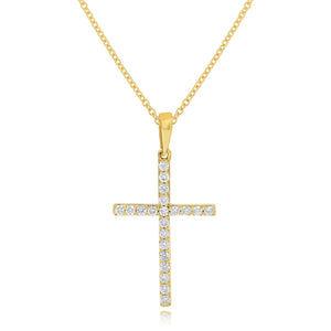 0.06ct Diamond Cross Pendant set in 14KT Yellow Gold / PN115416D - Povada Jewelry