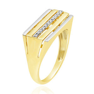 0.06ct Diamond Men's Ring set in 14KT Yellow and White Gold / R1031379 - Povada Jewelry