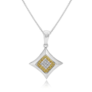 0.06ct White and 0.07ct Yellow Diamond Pendant set in 14KT White Gold / P117514 - Povada Jewelry