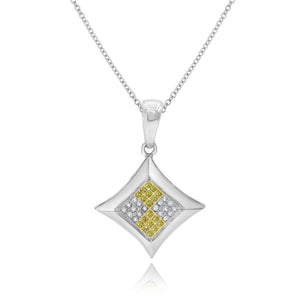 0.06ct White and 0.07ct Yellow Diamond Pendant set in 14KT White Gold / P117536 - Povada Jewelry