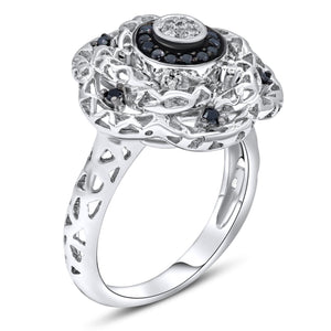 0.06ct White and 0.22ct Black Diamond Ring set in 14KT White Gold / R9725 - Povada Jewelry