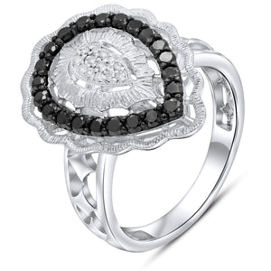 0.06ct White and 0.56ct Black Diamond Ring set in 14KT White Gold / R9686 - Povada Jewelry