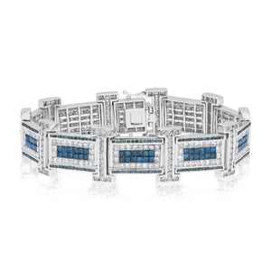 11.83ct  White Diamond, and 6.49ct Blue Diamond Men's Bracelet set in 14KT White Gold / B6442B