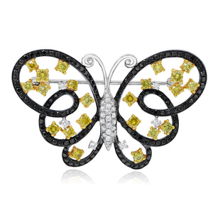0.25ct White, 1.00ct Black and 1.05ct Yellow Diamond Butterfly Pin set in 14KT White Gold / BA435