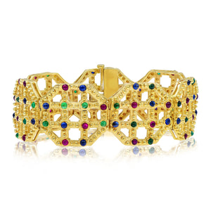 1.75ct Ruby, 1.55ct Emerald and 1.70ct Sapphire Bracelet set in 14KT Yellow Gold / BAN1