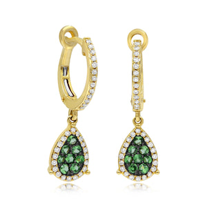 0.30ct Diamond and 0.38ct Green Garnet Earrings set in 14KT Yellow Gold / E09766