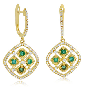 0.45ct Diamond  and 0.34ct Emerald Earrings set in 14KT Yellow Gold / E11472C