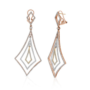 1.93ct Diamond Earrings set in 14KT White, Yellow and Rose Gold / E11538