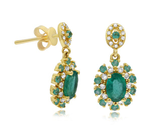 0.22ct Diamond and 1.11ct Emerald Earrings set in 14KT Yellow Gold / E13350E