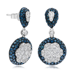 1.32ct White and 1.85ct Blue Diamond Earrings set in 14KT White Gold / E14606WBl