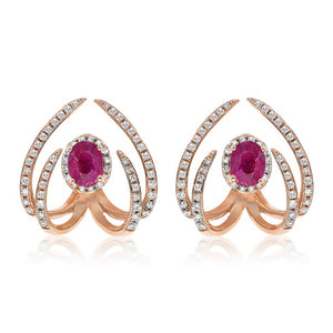 0.40ct Diamond  and 0.94ct Ruby Earrings set in 14KT Rose Gold  / E15928A