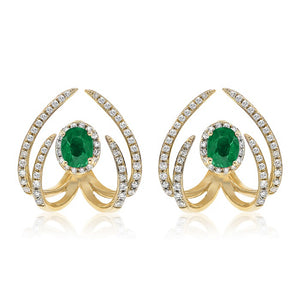 0.42ct Diamond and 0.68ct Emerald Earrings set 14KT Yellow Gold / E15928B