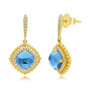 0.20ct Diamond and 3.20ct Blue Topaz Earrings set in 14KT Yellow Gold / E17030A