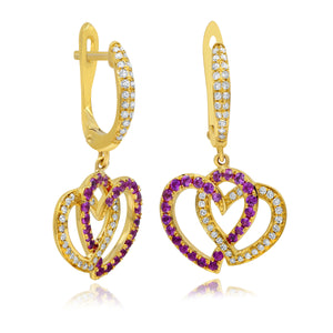 0.25ct Diamond and 0.50ct Pink Sapphire Earrings set in 14KT Yellow Gold / E19332