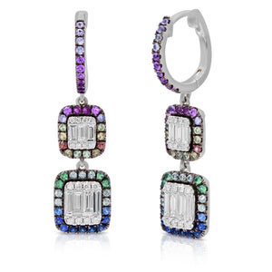 0.64ct Diamond and 0.85ct Multi Color Sapphire Earrings set in 14KT White Gold / E23128E