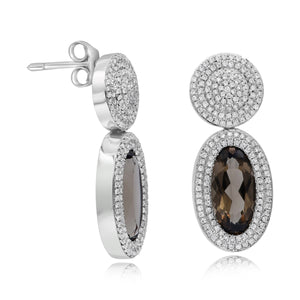 0.77ct Diamond and 3.63ct Smoky Quartz Earrings set in 14KT White Gold / E2604S