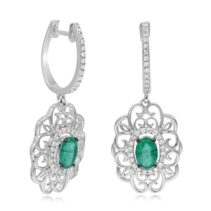 0.25ct Diamond and 0.79ct Emerald Earrings set in 14KT White Gold / E50788E