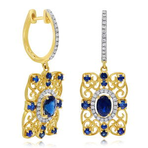 0.26ct Diamond and 2.10ct Sapphire Earrings set in 14KT Yellow Gold / E50792D