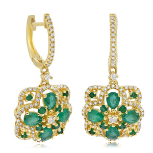 0.50ct Diamond and 1.37ct Emerald Earrings set in 14KT Yellow Gold / EJ892