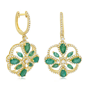 0.75ct Diamond and 2.00ct Emerald Earrings set in 14KT Yellow Gold / EK290