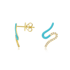 0.11ct Diamond Enamel Earrings set in 14KT Yellow Gold / EN219G
