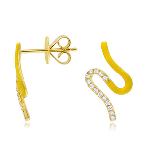 0.10ct Diamond Enamel Earrings set in 14KT Yellow Gold / EN219Y