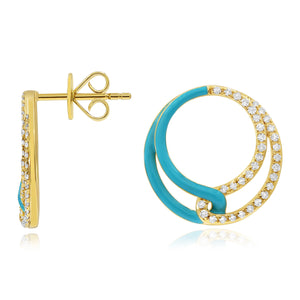 0.25ct Diamond Enamel Earrings set in 14KT Yellow Gold / EN223A
