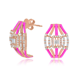 0.76ct Diamond Enamel Earrings set in 14KT Rose Gold / EN227P