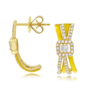 0.37ct Diamond Enamel Earrings set in 14KT Yellow Gold / EN229D