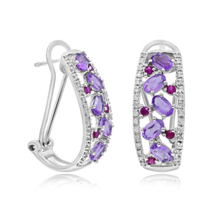 0.30ct Diamond, 0.32ct Ruby and 1.98ct Amethyst Earrings set in 14KT White Gold / EP21182