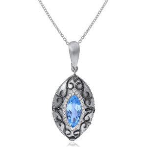 0.25ct Diamond and 3.42ct Blue Topaz Pendant set in 14KT White Gold / GP1746