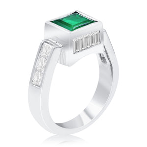 1.25ct Diamond and 1.89ct Emerald Ring set in Platinum / MB1810