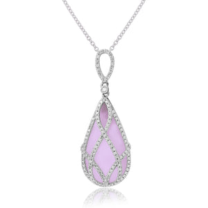 0.17ct Diamond and 11.34ct Pink Quartz Pendant set in 14KT White Gold / P06248A