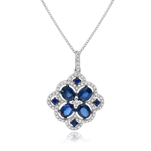 0.28ct Diamond and 1.78ct Sapphire Pendant set in 14KT White Gold / P11187