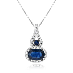 0.10ct Diamond and 0.61ct Sapphire Pendant set in 14KT White Gold / P13727A