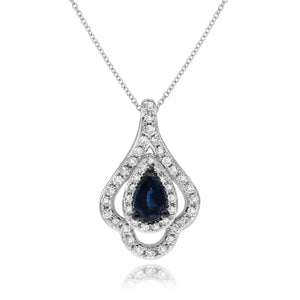 0.15ct Diamond and 0.28ct Sapphire Pendant set in 14KT White Gold / P14984