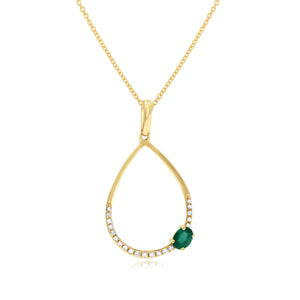 0.09ct Diamond and 0.18ct Emerald Pendant set in 14KT Yellow Gold / P15394D