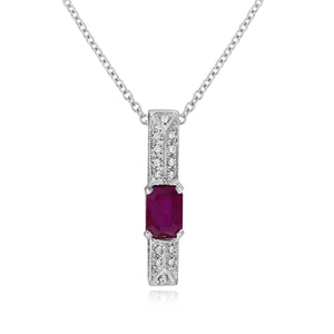 0.08ct Diamond and 1.15ct Ruby Pendant set in 18KT White Gold / P3106