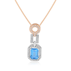 0.24ct Diamond and 2.01ct Blue Topaz Pendant set in 14KT White and Rose Gold / P6567F