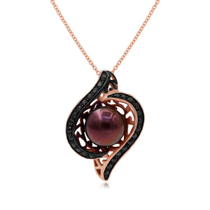 0.40ct Black Diamond and Pearl Pendant set in PRL 14KT Rose Gold / P9719