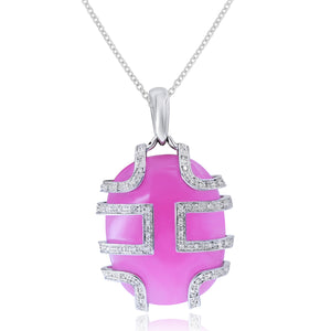 0.21ct Diamond and Pink Jade Pendant set in 18KT White Gold / PA010