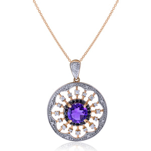 1.70ct Amethyst, 0.24ct White and 0.15ct Black Diamond Pendant set in 14KT Rose Gold / PB2450A