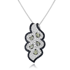 1.32ct White, 0.81ct Black and 0.57ct Yellow Diamond Pendant set in 18KT White Gold / PD304AB